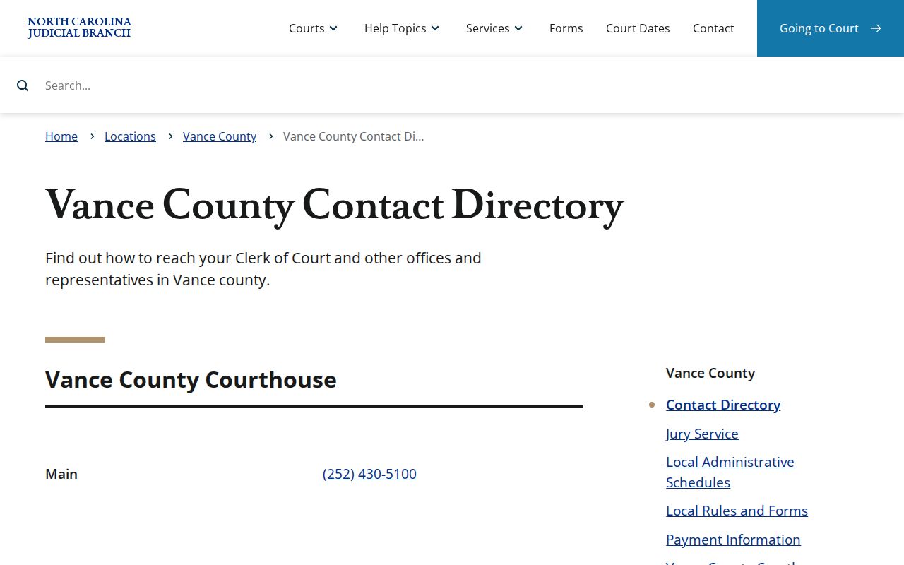 Henderson court records contact information for the Vance County Clerk of Superior Court