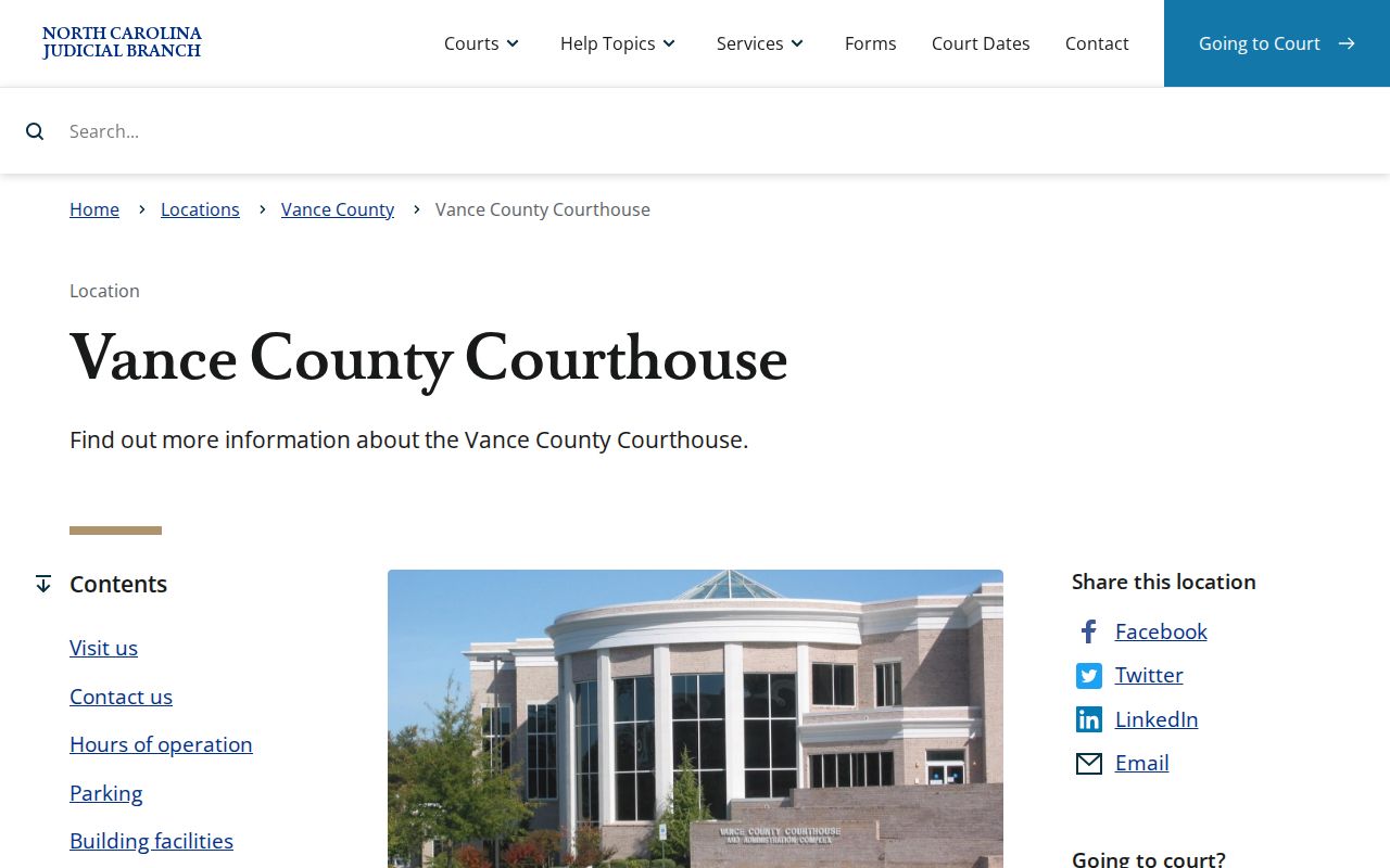 Henderson Vance County Courthouse access information for court record visitors
