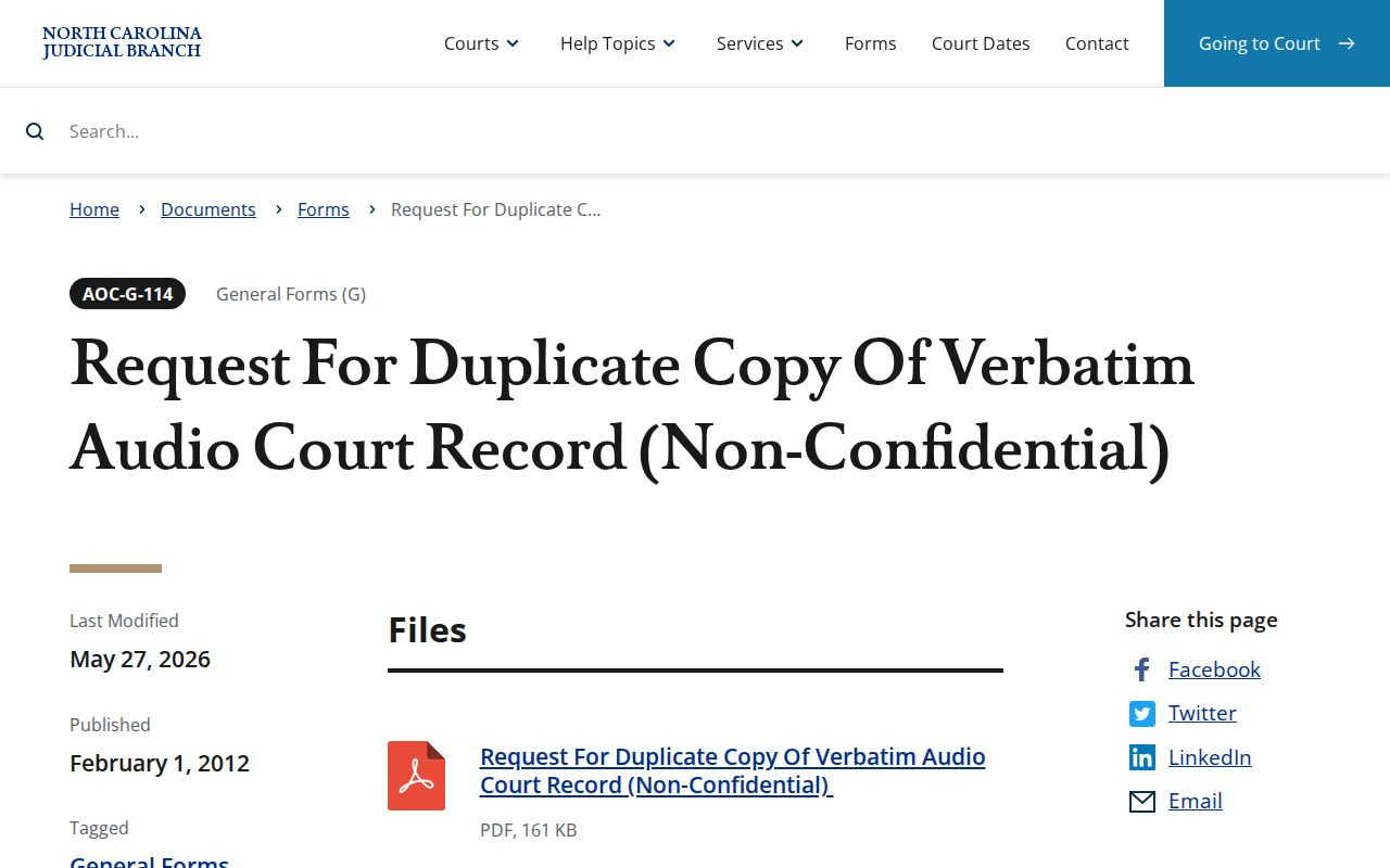 Middleburg court record context for a North Carolina non-confidential audio-record request
