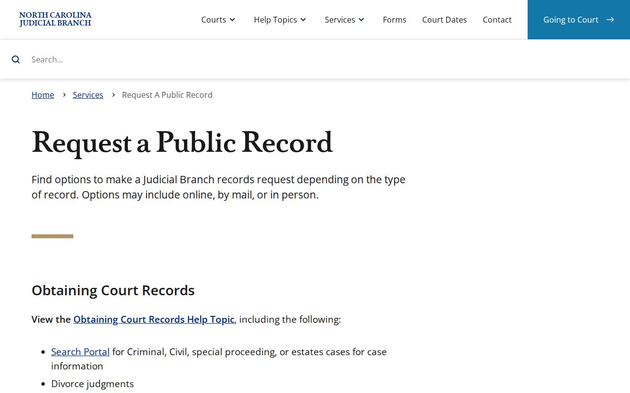Middleburg court record request context from the North Carolina Judicial Branch