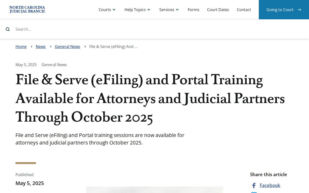 Vance County court schedule Portal and File and Serve training notice