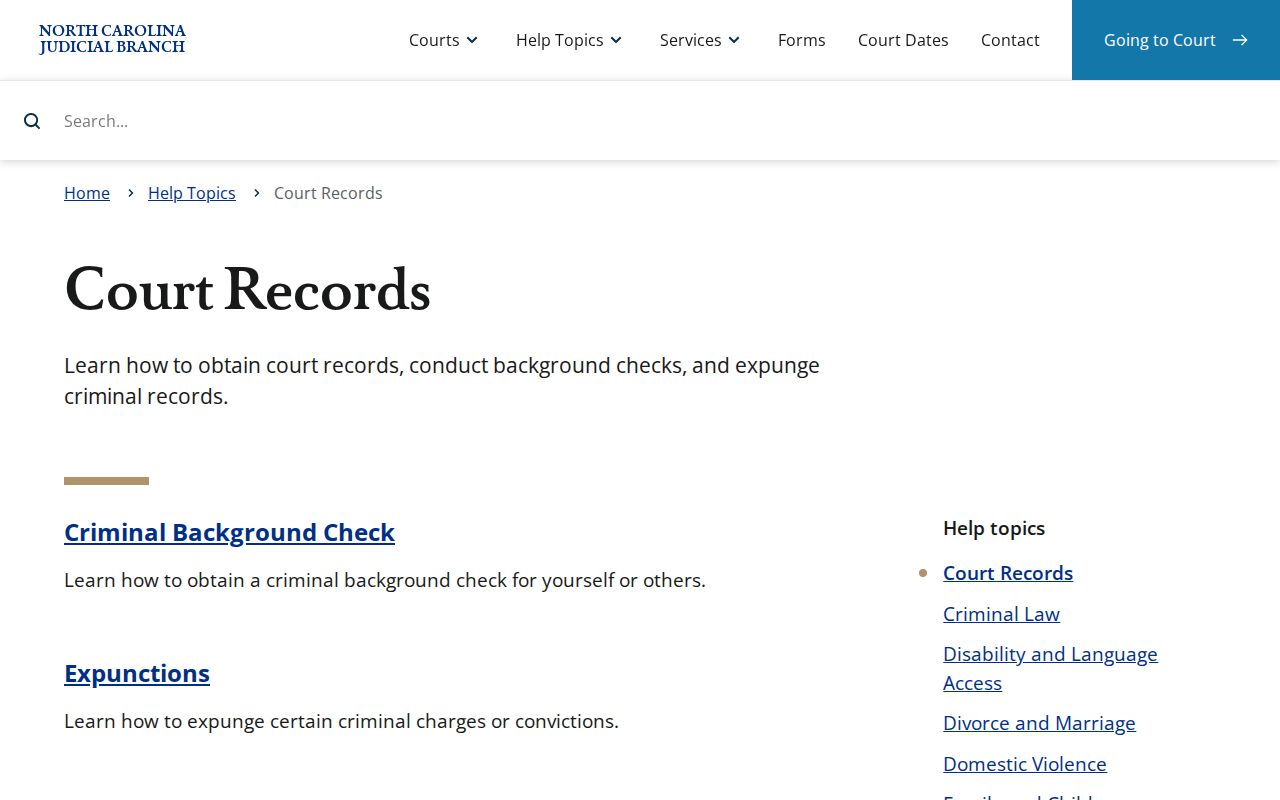 Vance County court records information from the North Carolina Judicial Branch