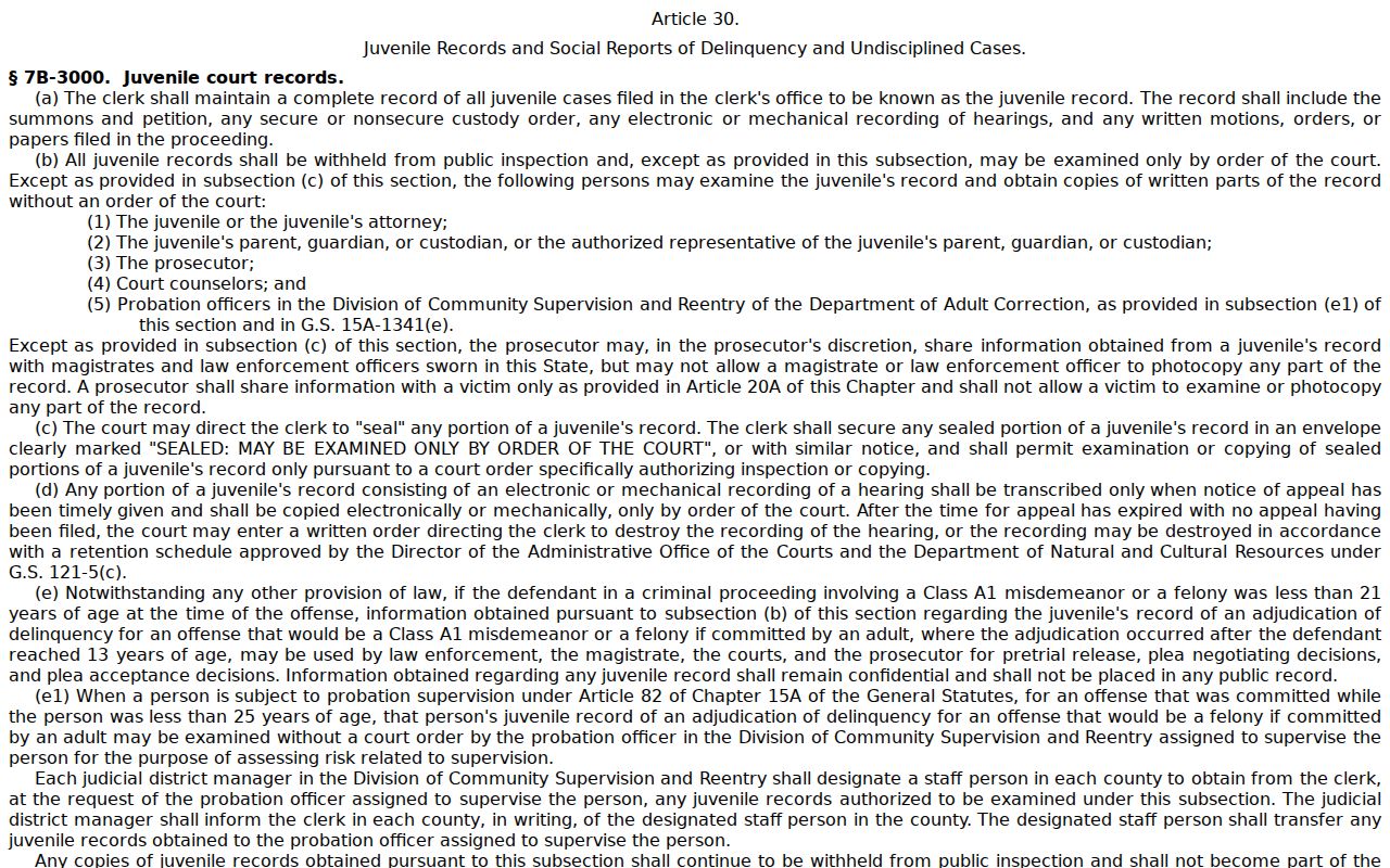 Vance County criminal court docket juvenile record confidentiality rule