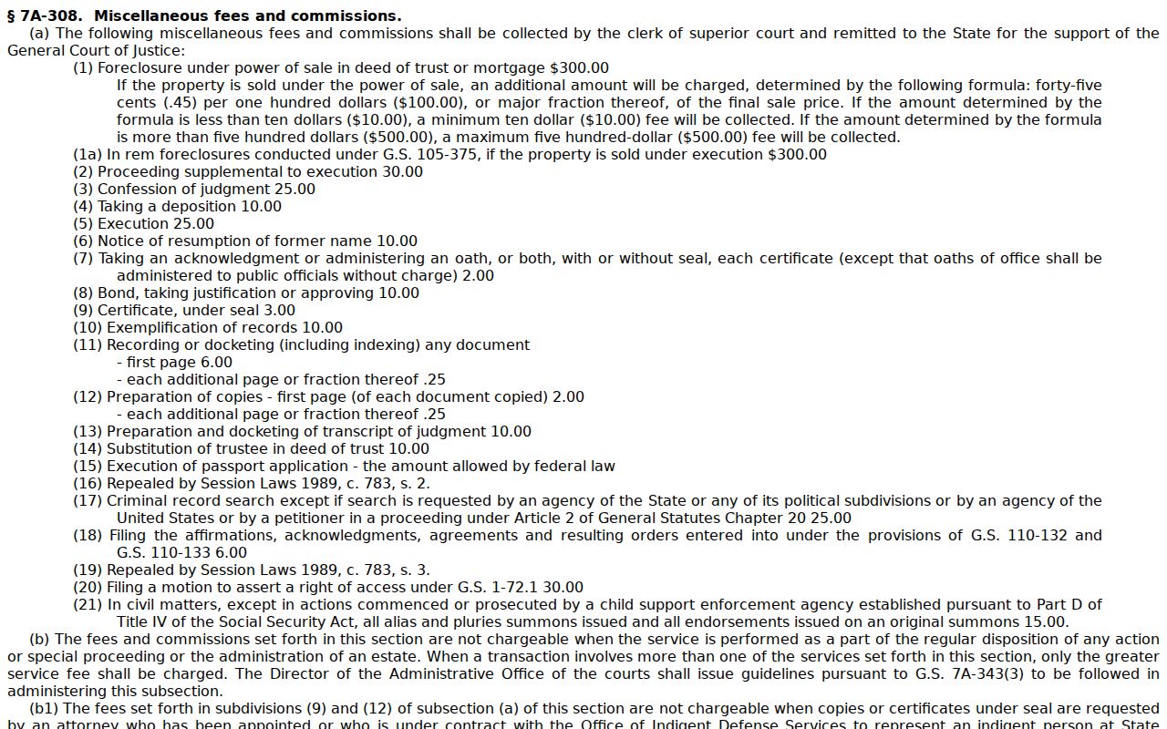 Vance County traffic court records copy and certification fee statute