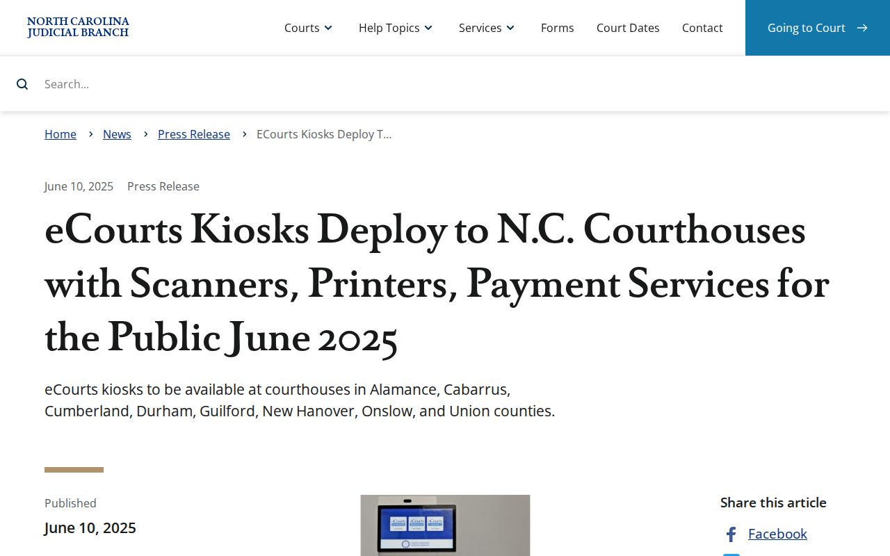 Vance County court docket public access kiosk announcement
