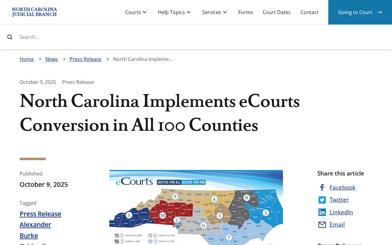 Vance County court docket statewide eCourts conversion announcement